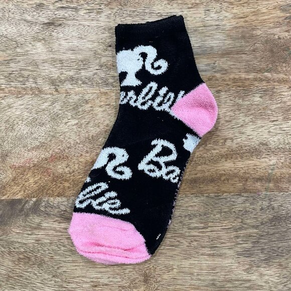 5/$20 NEW Adult Black White & Pink Fuzzy Barbie Socks - Picture 2 of 3